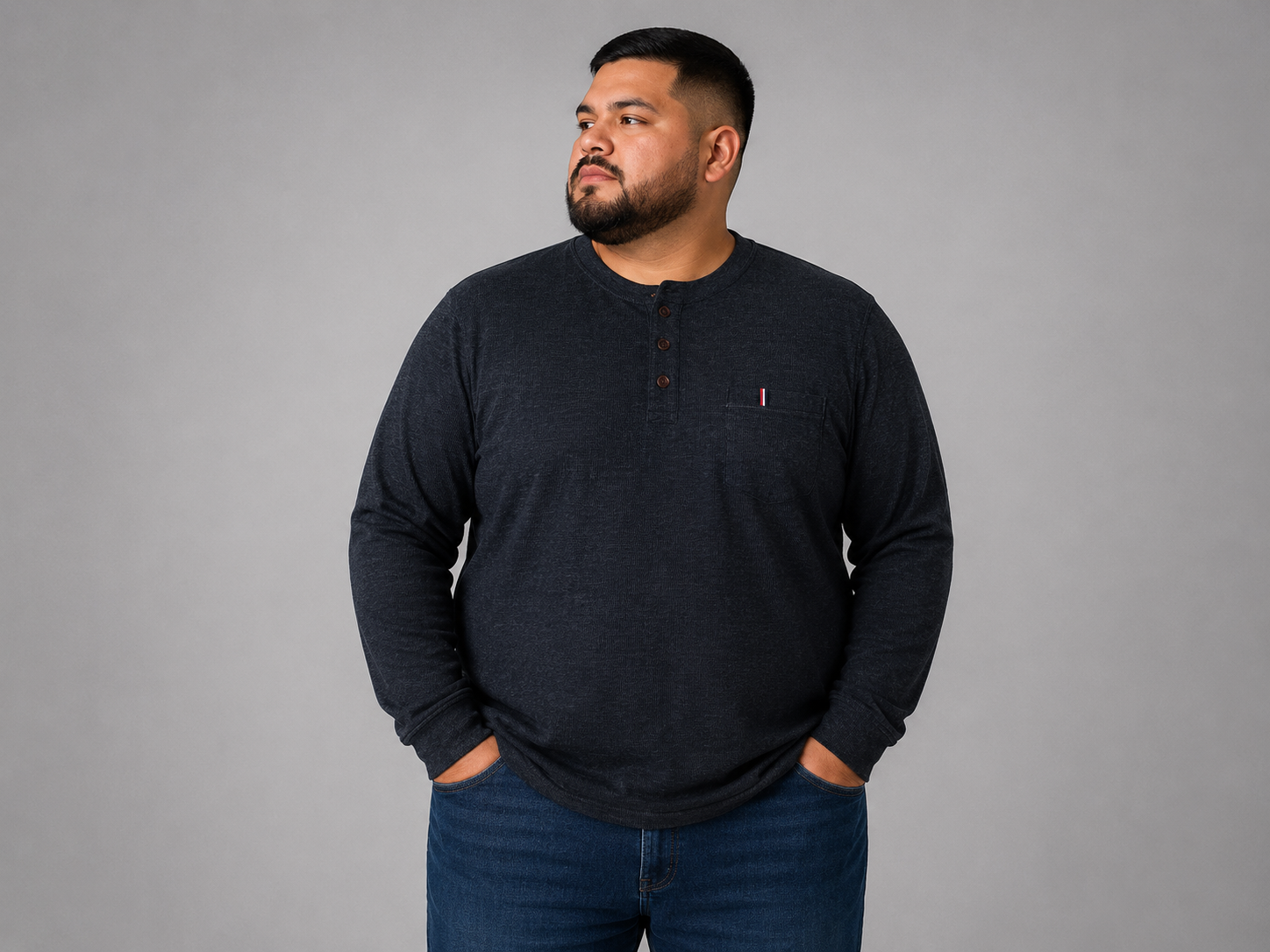 Playera Henley Manga Larga Talla Extra Talle Grande Con Bolsillo Dubrovnik