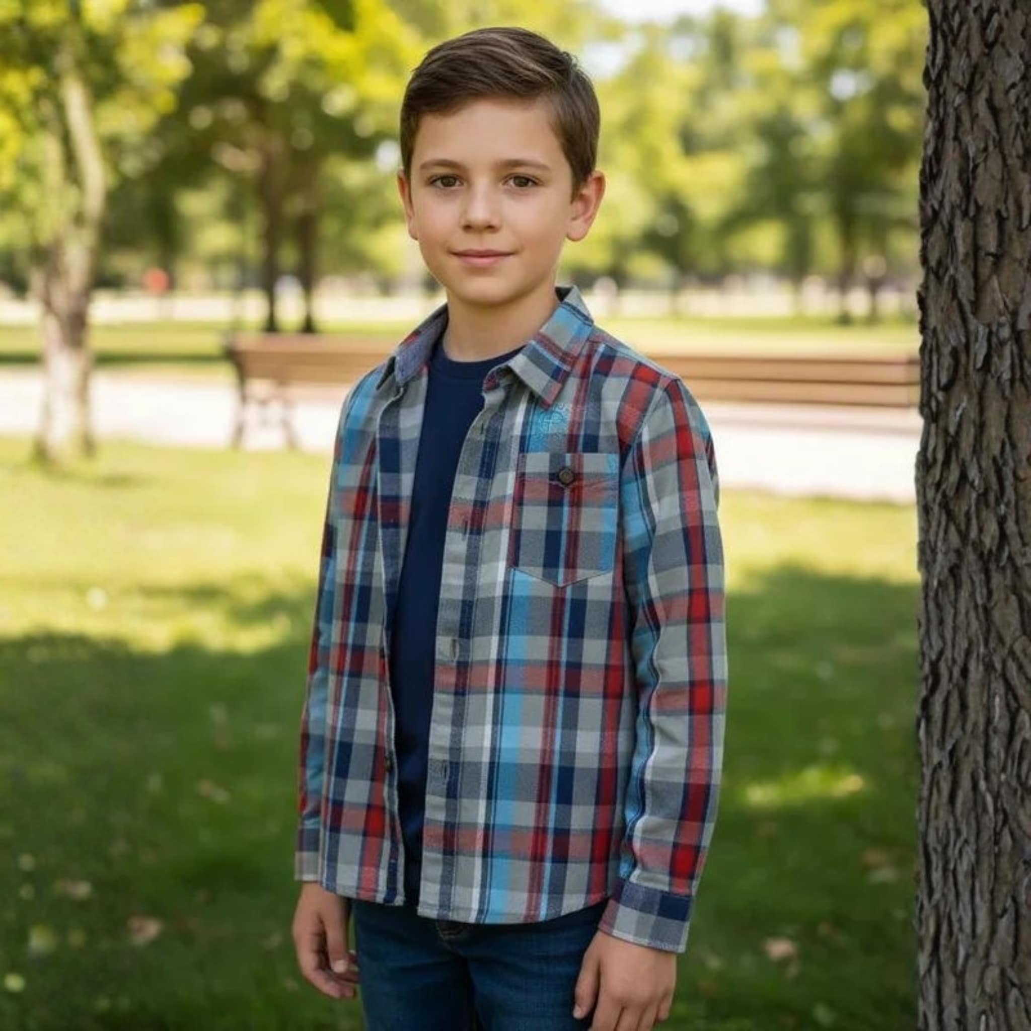 Camisa Infantil De Cuadros Manga Larga Estilo Casual