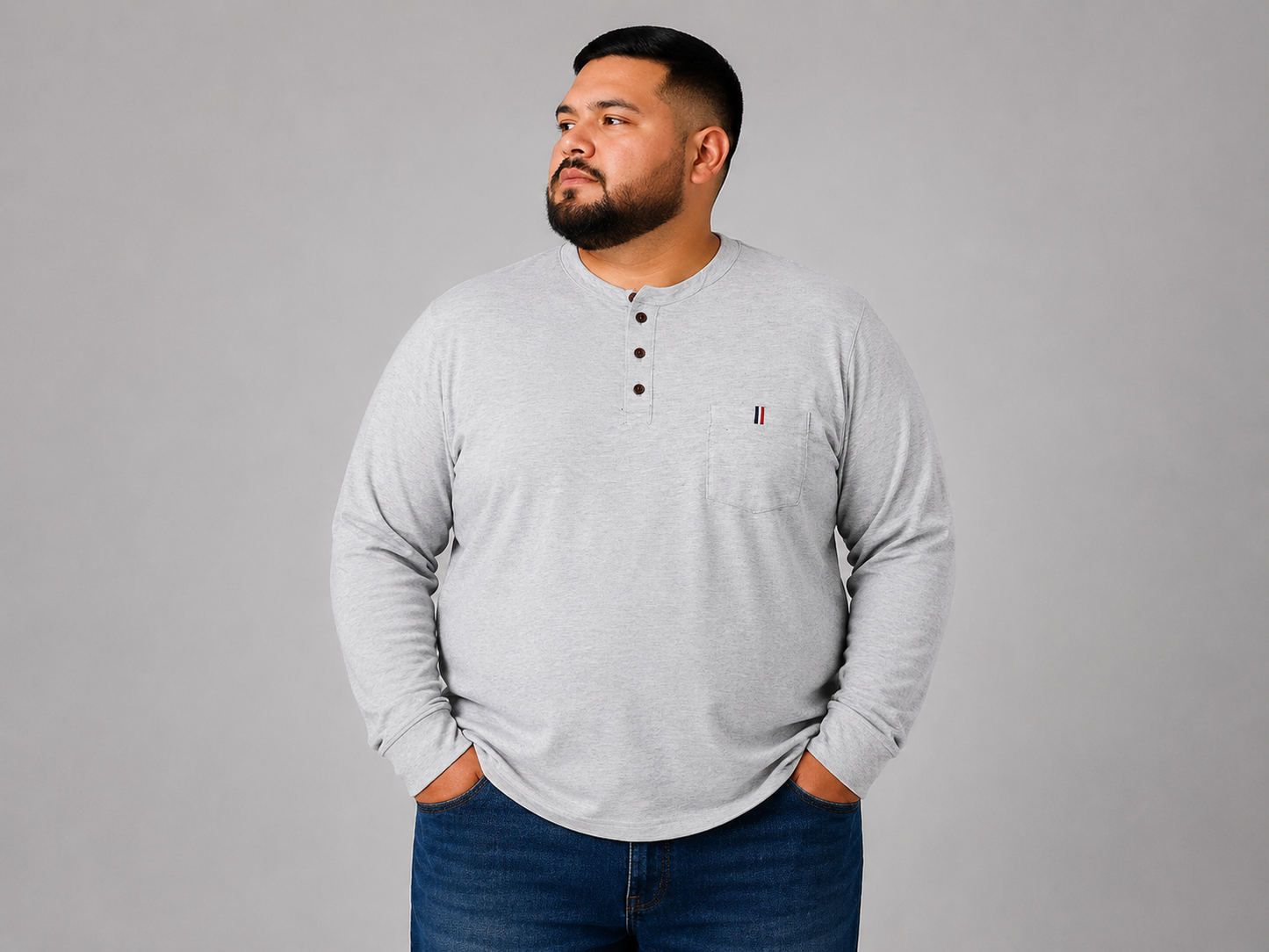 Playera Henley Manga Larga Talla Extra Talle Grande Con Bolsillo Dubrovnik
