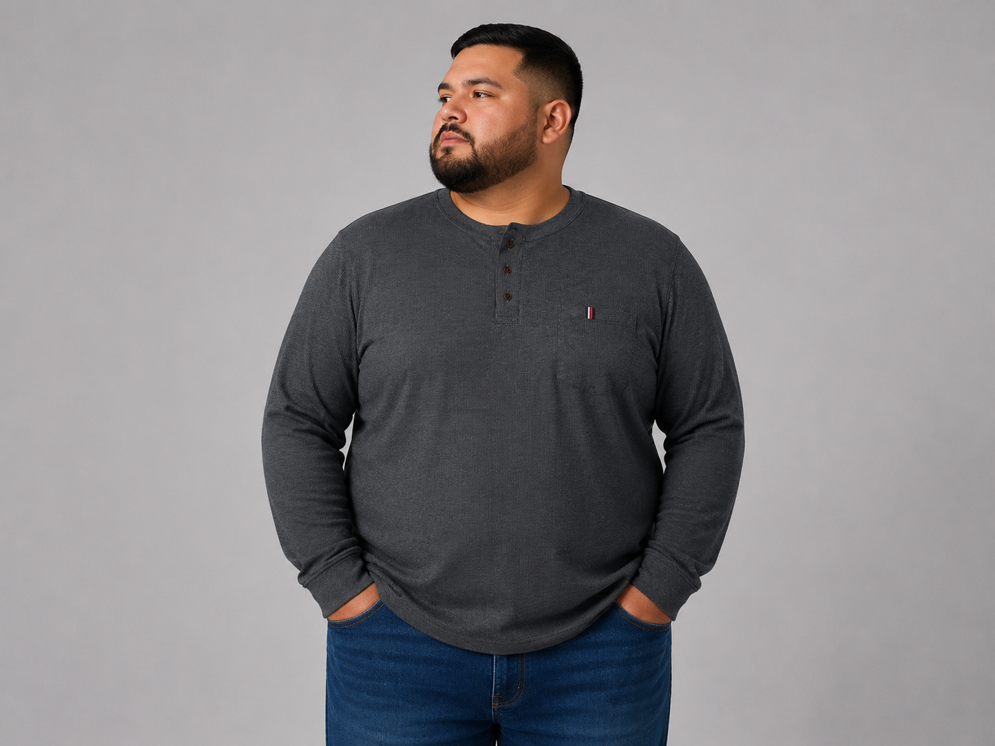 Playera Henley Manga Larga Talla Extra Talle Grande Con Bolsillo Dubrovnik
