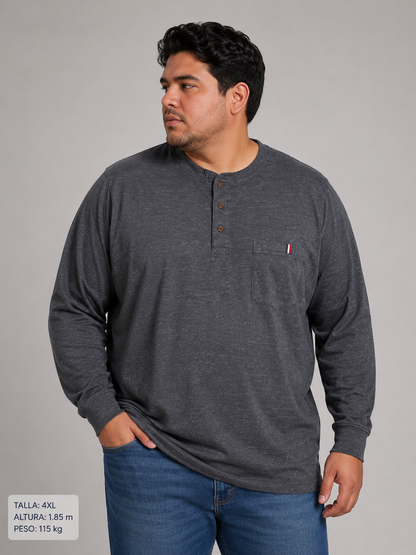 Playera Henley Manga Larga Talla Extra Talle Grande Con Bolsillo Dubrovnik
