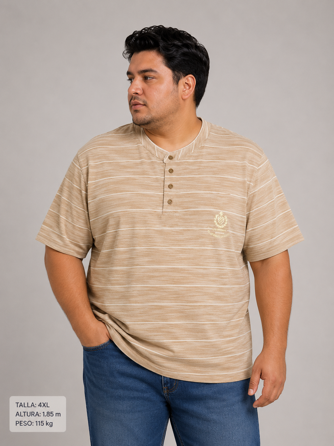 Playera Henley Hombre Talla Extra Rayas Horizontales Y Bordado Pecho Dubrovnik