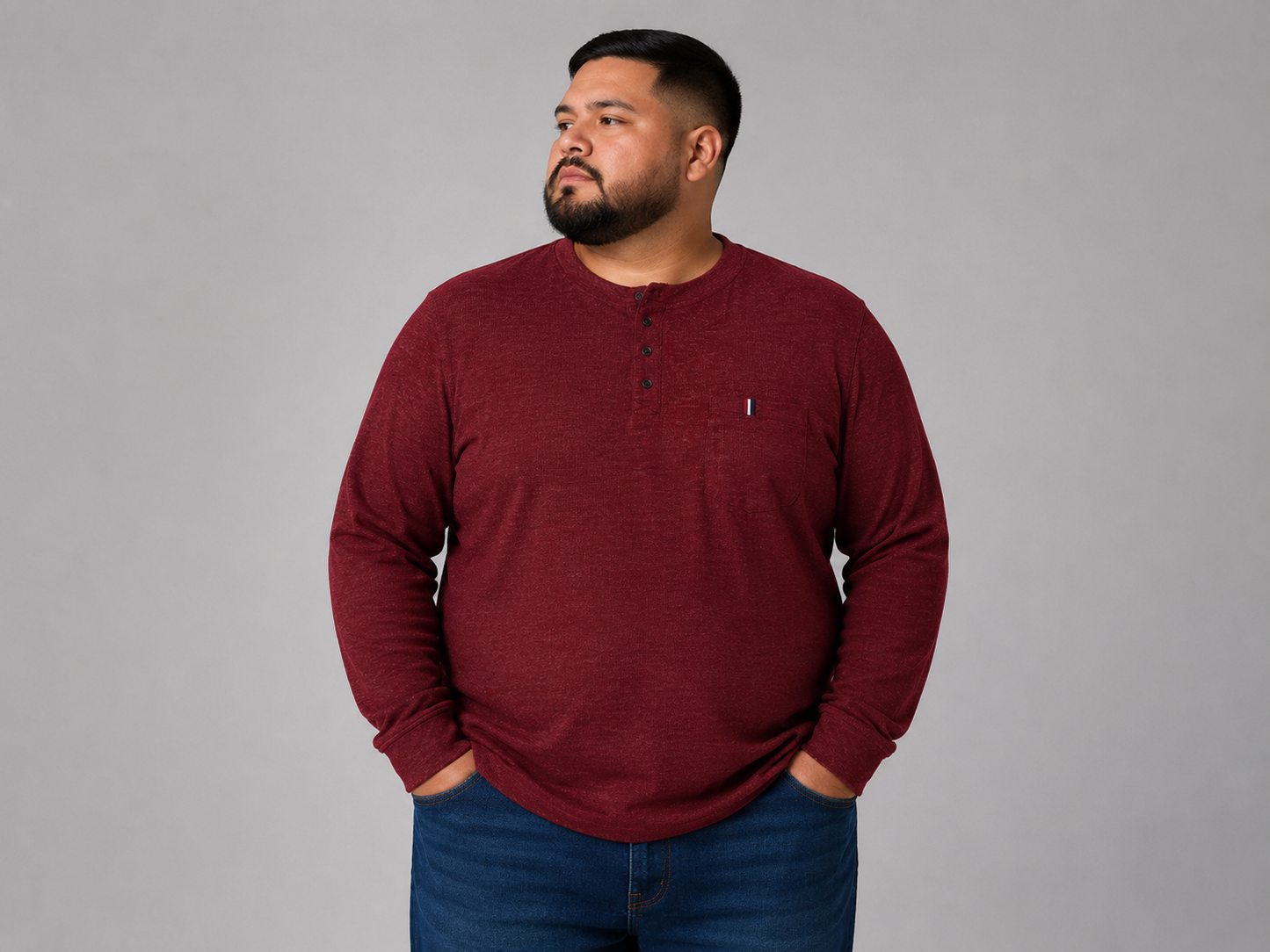 Playera Henley Manga Larga Talla Extra Talle Grande Con Bolsillo Dubrovnik