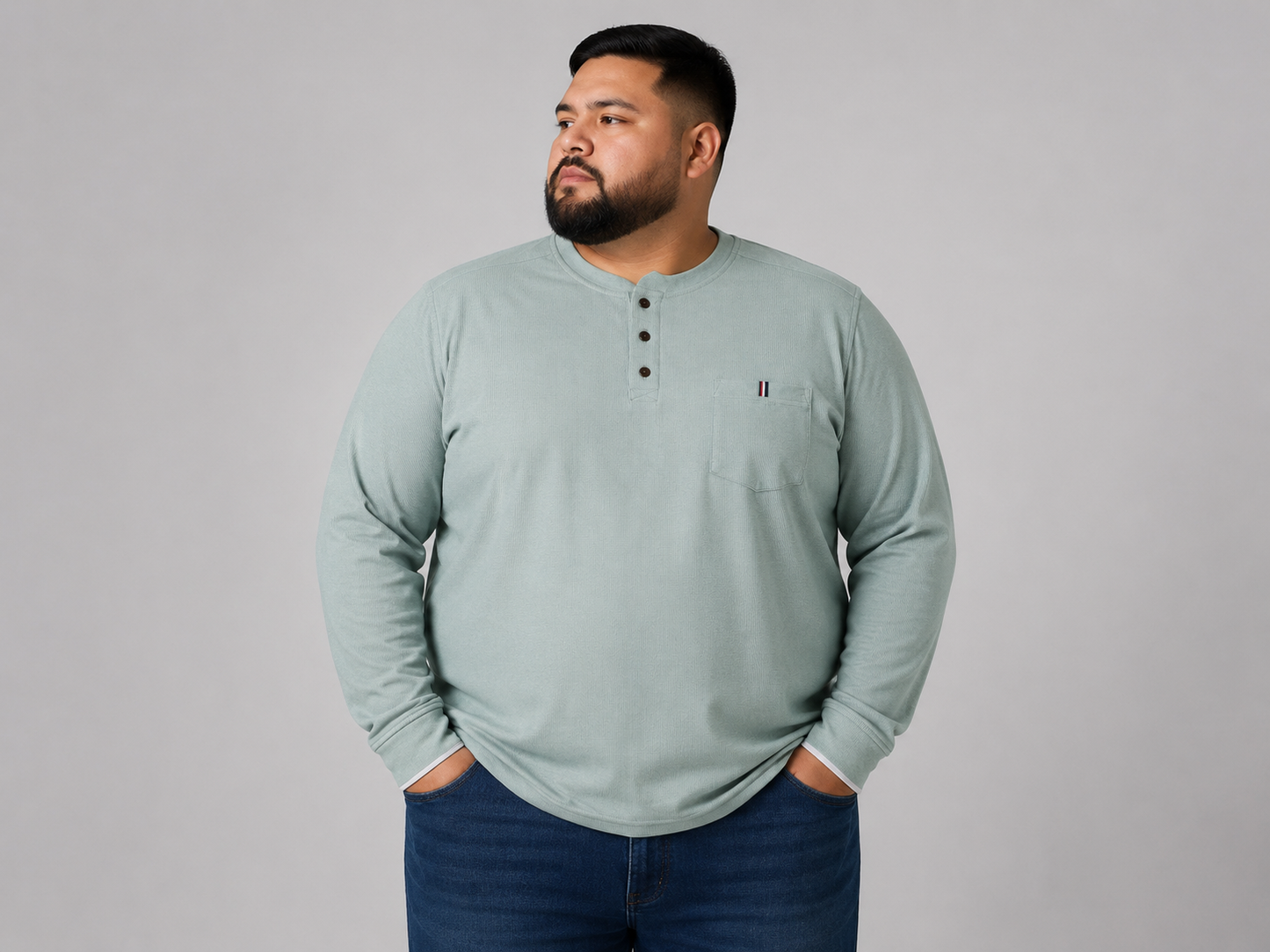Playera Henley Manga Larga Talla Extra Talle Grande Con Bolsillo Dubrovnik