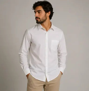 Camisa Blanca Casual De Manga Larga Para Caballero Con Bolsa Dubrovnik