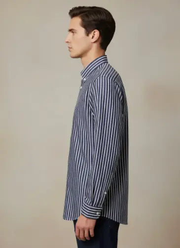 Camisa De Caballero A Rayas Azul Marino Manga Larga Dubrovnik